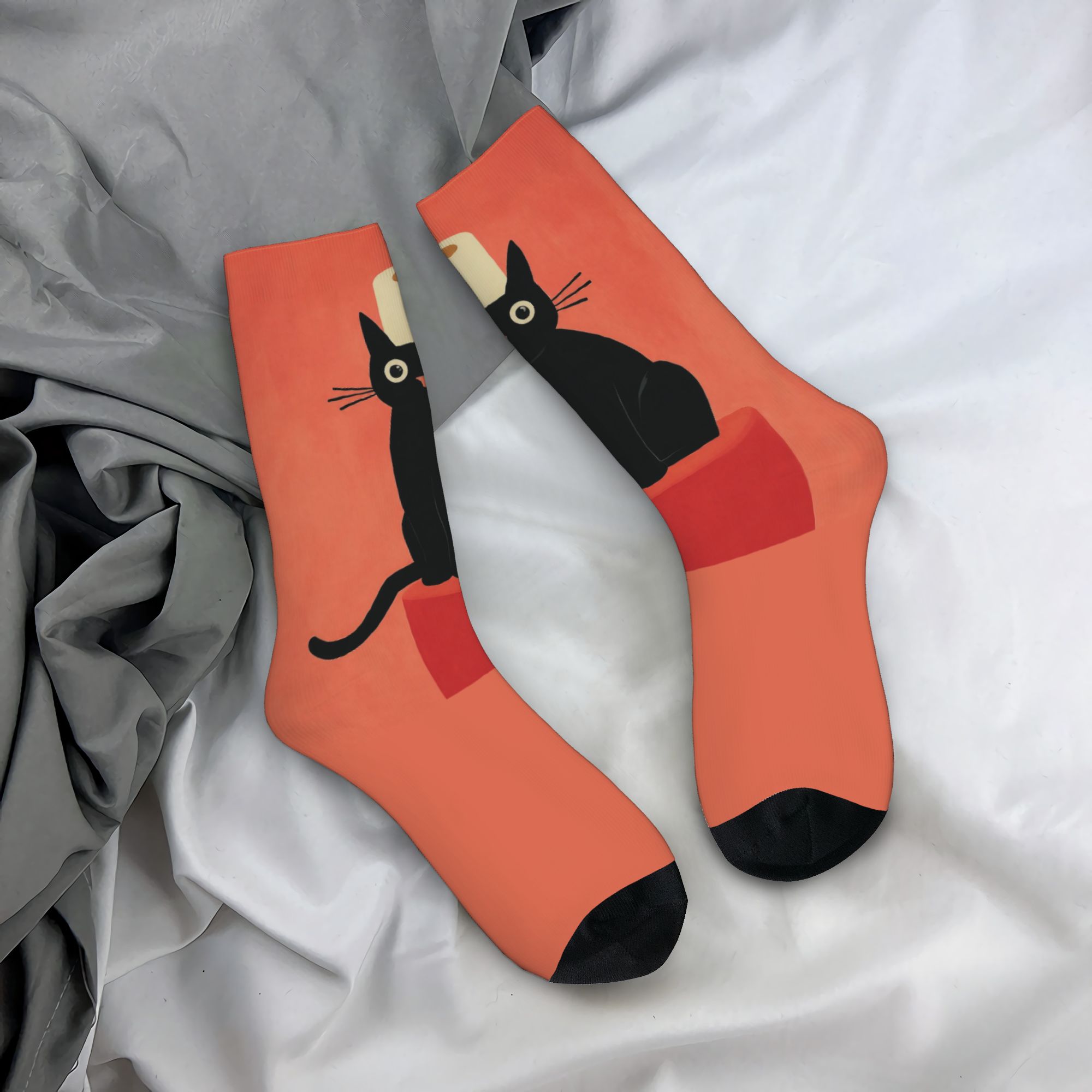 Dress Sock Men - Özel Tasarım Siyah Kedi ve Tuvalet